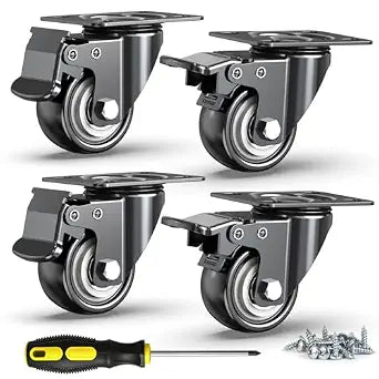 HOLKIE 2 Inch Heavy Duty PU Caster Wheels, 600lbs, Total Lock, Set of 4