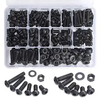 400PCS M6 M8 Button Head Screws Kit, GTERNITY M6-1.0 M8-1.25 Assorted Machine Screws Nuts Washers Alloy Steel Black Oxide Metric Internal Hex Screws Bolts Nuts Washers Set