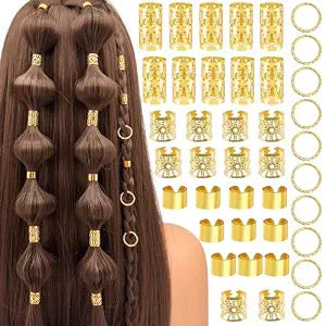 40Pcs Adjustable Alloy Hair Cuffs & Rings for Braids, Bohemian Style Gold-Tone Hair Jewelry Set with Intricate Details, Festival & Party Hair Accessories for Women's Dreadlocks and Twists