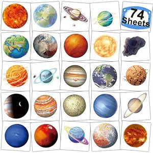 CHARLENT Planets Temporary Tattoos for Kids Party Supplies
