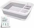 American Dream Collapsible Dish Drying Rack, BPA Free, Grey Foldable Kitchen Dish Drainer with Drain System, Space-Saving Organizer for Plates, Cups & Utensils