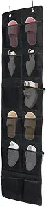 Over the Door Shoe Organizer, 12 Mesh Pockets, Black, 4 Metal Hook