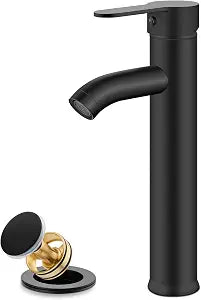 gotonovo Bathroom Vessel Sink Faucet Metal Pop Up Drain, Matte Black