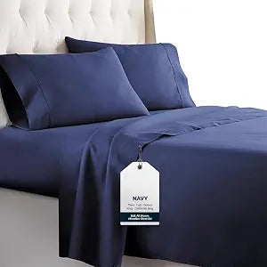 Bed Sheets Set King with 2 Pillowcases, Hotel Luxury 1800 Series Brushed Microfiber Sheet w/Deep Pocket, Ultra Soft Lightweight 4 Pcs Linen Bedding for Hot Sleepers (Navy, King)