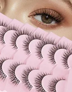 Natural Lashes Cat Eye Lashes 13mm Clear Band False Eyelashes Wispy Eyelashes Natural Look 3D Strip Lashes Soft faux Mink Eyelashes Pack 7 Pairs