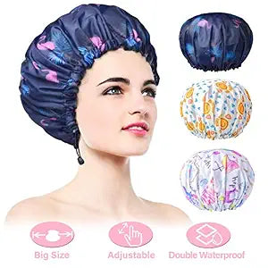 3 Pack Shower Caps, Extra Large & Adjustable Double Layer Bathing Cap
