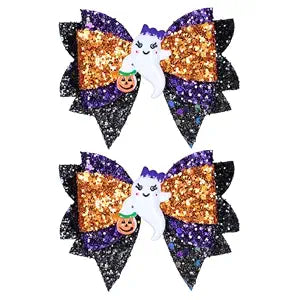 3.5" Glitter Halloween Ghost Hair Bow Alligator Clip for Teen Girls Women