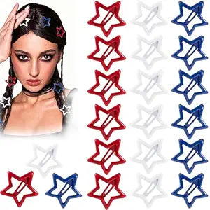 21pcs Star Hair Clips, Cute Star Snap Barrettes, Red White Blue