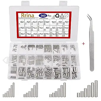 360Pcs 304 Stainless Steel Dowel Pin Shelf Support Peg Pin Rod Fasten Elements Assortment Kit, 24 Sizes M2 M3 M4 M5