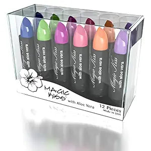 Pack of 12 Color Changing Aloe Vera Lipstick Set Made in USA (Colors of Aloha 01)
