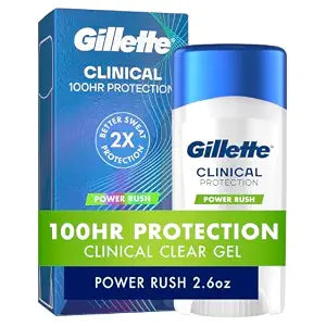 Gillette Clinical Antiperspirant and Deodorant for Men, 100HR Sweat & Odor Protection, Long Lasting Freshness, Anti-White Mark Technology, Clear Gel, Power Rush Scent, 2.6 oz