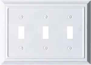 Metal Electrical Outlet Covers, Light Switch Cover Wall Plates, Mid Size Thicker Decorative Switch Plates,Receptacle Wall Plate of Modern Styles Pure White (3 Gang Toggle 1 Pack)