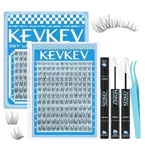 Wispy Lash Clusters Kit Invisible Thin Band Natural Eyelash Clusters 8-16mm Lash Extension Kit Mix Length Clear Band Natural Look Cluster Eyelash Extensions With Lash Bond DIY Lash At Home(Wispy04)