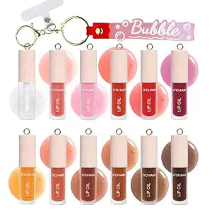 12 Set Lip Gloss Set with a portable keychain Shine & Moisturizing