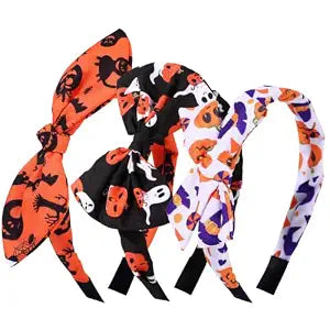 OAOLEER 3 PCS Halloween Bow Headbands for Girls,Black Orange White Headband