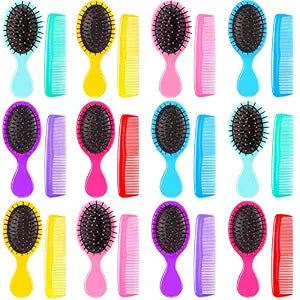 Nuogo 24Pcs Hair Brush Comb Set Mini Wet Detangler for Travel, Bright Color