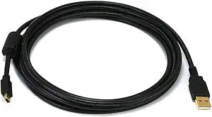 Monoprice 6' USB 2.0 A Male to Mini-B 5 Pin Male 28/24AWG Cable with Ferrite Core and Gold Plated (105448), Black