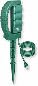 OSKOS Outdoor Power Stake, 3 Grounded Outlets with 180 Rotating Function and Safety Cover, 6FT Cord, UL Listed, Green