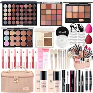 All in One Makeup Kit for Women Full Kit, Makeup Gift Sets for Women Teens Girls, Makeup Essential Bundle Includes Eyeshadow Palette Foundation Eyeliner Contour Stick Lip Gloss Cosmetic Brush Set
