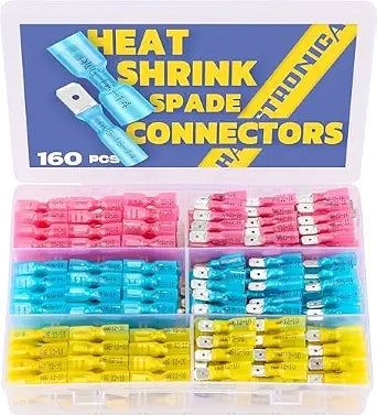 haisstronica 160PCS Heat Shrink Spade Connectors, 22-10 AWG, Male/Female