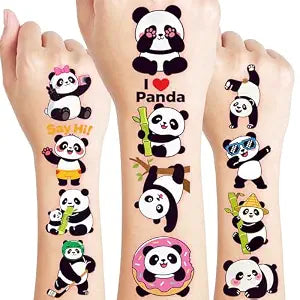 96 PCS Cute Panda Bamboo Pre-Cut Temporary Tattoos for Kids