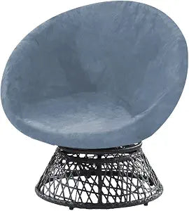 PrinceDeco Velvet Round Saucer Chair Cover (Slipcover Only) High Stretch Papasan Chair Cushion Cover Removable Furniture Protector for Living Room Washable,Fits 37-48 inch, Large, Stone Blue