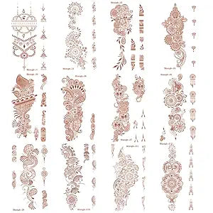 12 Sheets Henna Tattoo Stickers, Waterproof Red Ink Henna hands Tattoo ï¿½ï¿½ï¿½Mehndi Fake Tattoos for Women