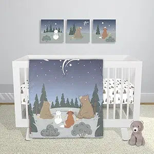 Sammy & Lou Forest Stargazer 4-Piece Baby Nursery Crib Bedding Set, Includes Quilt, Two Fitted Crib Sheets, and Plush Toy