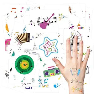 144Pcs Music Temporary Tattoo - 2 Inch Musical Note Instruments Non-Toxic Waterproof Body Stickers Art Decal Guitar Violin Piano Music Lover Gift Decoration Bag Fillers Party Favor Supplies
