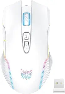 PHNIXGAM RGB Backlight Rechargeable Wireless Gaming Mouse for PC, White
