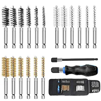 MAXMAN Wire Brush for Drill 18-Pack, Nylon/Brass/SS Bristles, 1/4"Hex Shank