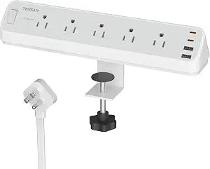 TESSAN Desk Clamp Power Strip 6 Ft with 2100J Surge Protector, Gray