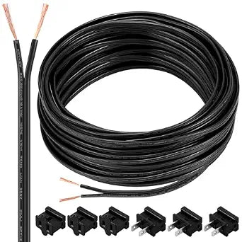 100ft SPT-1 Wire 18/2 Gauge Wire Lamp with Vampire Plug,Black