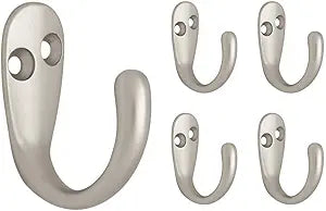 Franklin Brass (5-Pack) Single Wall Hooks 1-Prong Coat/Hat Matte Nickel Hooks for Hanging Wall Mount Hanger Clothes, Purse, Bag, Towel Organization Decorative Wall Hooks FBSPRH5-MN-C