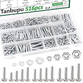 516Pcs Nuts and Bolts Assortment Kit M3/M4/M5/M6 Socket Head Screws for Machinery, Furniture, Automotive, Motorcycle Repairs
