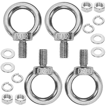 4 Pack M10 Stainless Steel Eye Bolts with Nuts & Washers, M10x0.65 L