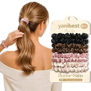 Yanibest 8 Pcs Satin Hair Ties - Thin Hair Scrunchies for Women & Girls