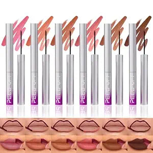 LANGMANNI 6Pcs Peel Off Lip Liner Set,Lip Stain Peel Off,Long-Lasting Waterproof & Smudge-Proof Matte Lip Liners With Ergonomic Handle & Precision Brush,Makeup Gift for Girls (6 Colors Set)