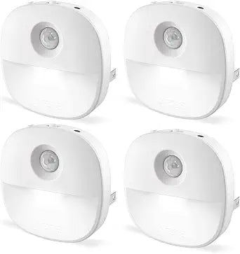 Lyridz Plug in Night Light with Motion Sensor and Dusk to Dawn Sensor, Dimmable Cool White Nightlight with 1-50lm Adjustable Brightness for Bedroom, Bathroom, Stairs, Hallway, 4 Pack