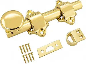 QCAA Solid Brass Dutch Door Bolt, 4", Polished Brass, Made in Taiwan, 1 Pack