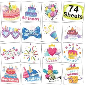 CHARLENT Glitter Happy Birthday Tattoo Stickets for Kids