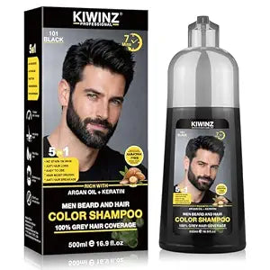 Black Hair Color Shampoo for Men – 5 in 1 Hair Dye Shampoo for Grey Hair - Instant Hair Dye with 100% Color Accuracy with Natural Ingredients - Ammonia Free - 500ml (Black)