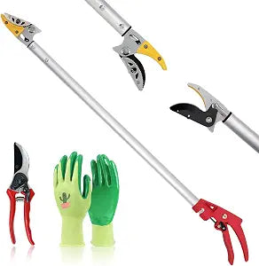 Altdorff Cut and Hold Pruner Set, Lightweight 32-Inch Long Reach Pruner One-Handed Operation, Hold Long Reach Cut Rotating, 8.3" Hand Pruner for Branch Pruning, Fruit Picking, Prickly Plants & Roses