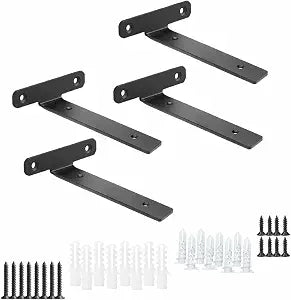 4 Pack Floating Shelf Brackets,4 Inch Heavy Duty Industrial Wall Shelf Bracket,Black Metal Hidden L Brackets for Shelves Support