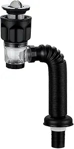 Bathroom Sink Drain Kit with Flexible Expandable P-Trap, Pop Up Stopper and Anti-Odor Check Valve, Anti-Clog Pipe Replacement with Adapters for 1-1/4", 1-1/2" and 2" Drains