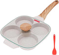 Fried Egg Pan, Nonstick 4 Cups Egg Frying Pan with Lid - White