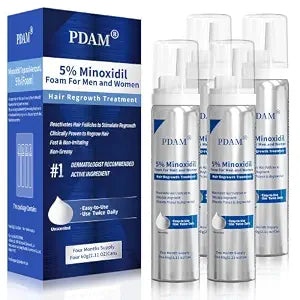 PDAM 5% Minoxidil for Men and Women Foam –Effective to Regrow Thinning Hair, Rapid Hair Regrowth Treatment 4 Month Supply (4 x 2.11 oz)
