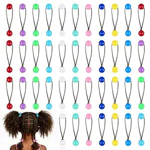 40 Pieces Hair Tie Balls, 9mm Colorful Bubble Ponytail Holders with Double Beads for Girls - 80s 90s Retro Elastic Hair Accessories