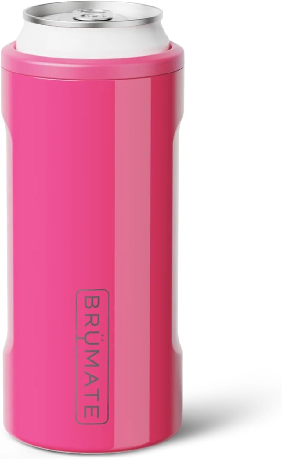 BrueMate Hopsulator Slim Can Cooler Insulated for 12oz Slim Cans | Skinny Can Insulated Stainless Steel Drink Holder for Hard Seltzer, Beer, Soda, and Energy Drinks (Neon Pink)