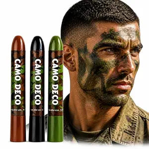 Camo Face Paint, 3 Colors Green Black Brown